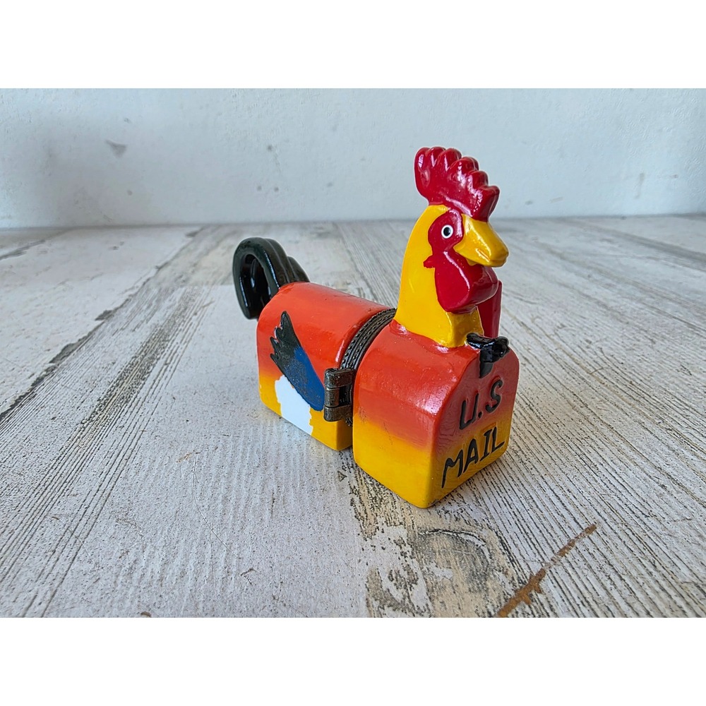 Vintage chicken trinket box mailbox rooster country mail‎ postal carrier unique
